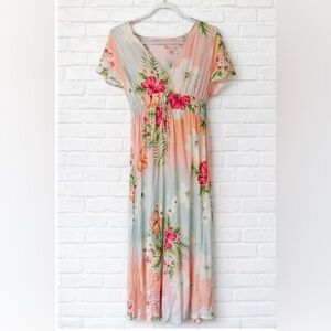 VENUS Floral Dress with Pink and Green Hues